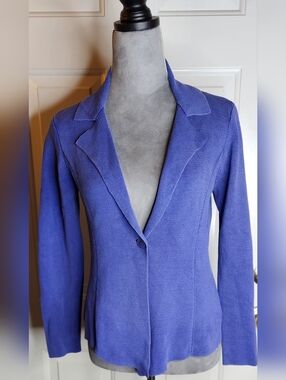 Eileen Fisher Perriwinkle Silk Blend Single-Button Knit Blazer Cardigan SP